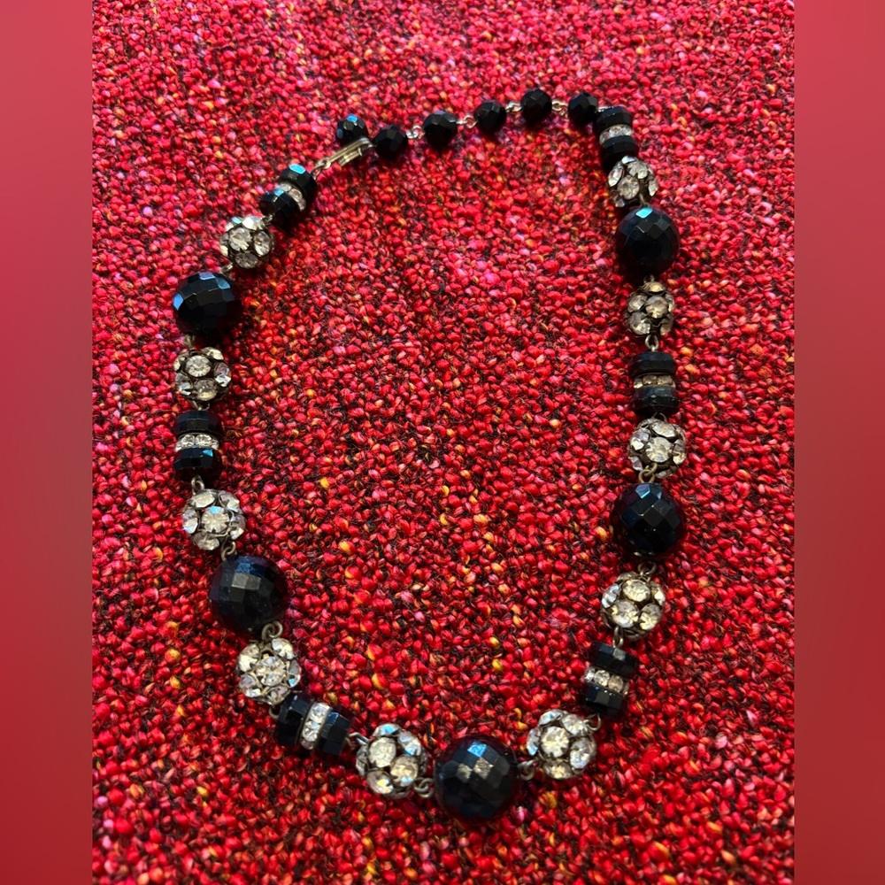 Vintage Black and Rhinestone Beaded Choker-esque Necklace